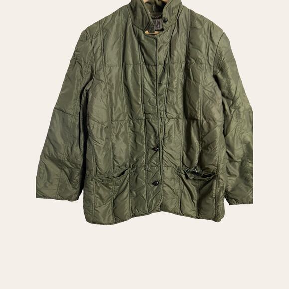 Vintage Bill Blass Olive Green Down Insulated Nylon Quilted Jacket Size L - Picture 3 of 10